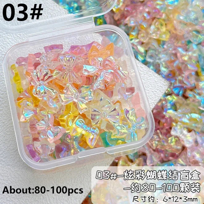 French Ribbons Colorful Resin Cute Bowknot Charm Leopard Print Bow Tie Nail Art Decorations Manicure Tools Accessories Wholes