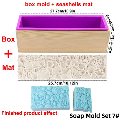 Silicone Wooden Box Soap Mold Making Kit DIY Artistic Soap Making Mold with Flexible Rectangle Floral Flower Embossing Mat