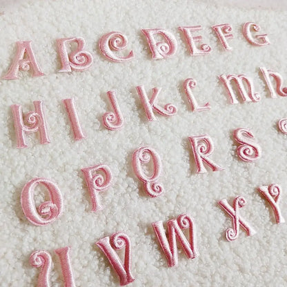 Pink Embroidered Small Letters Iron On Patch Applique Alphabet Patches For Kid Clothing Bags Sewing Name Badge Patch Accessor