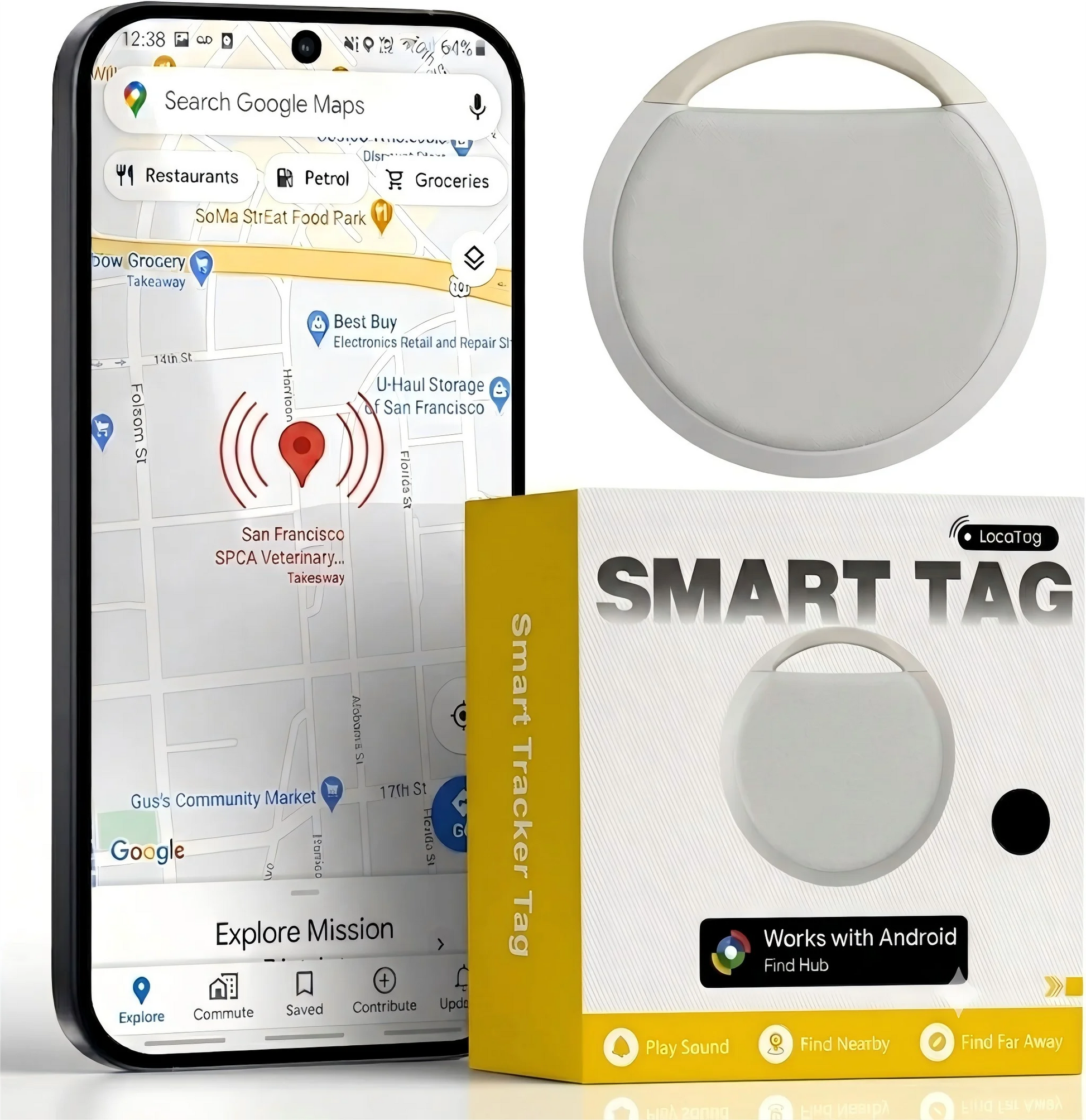Android Smart Tag Device Tag for Keys,Wallet,Luggage,Pets Tracker Tag,Bluetooth,Works with Find My,Item Finders Tracking Tags