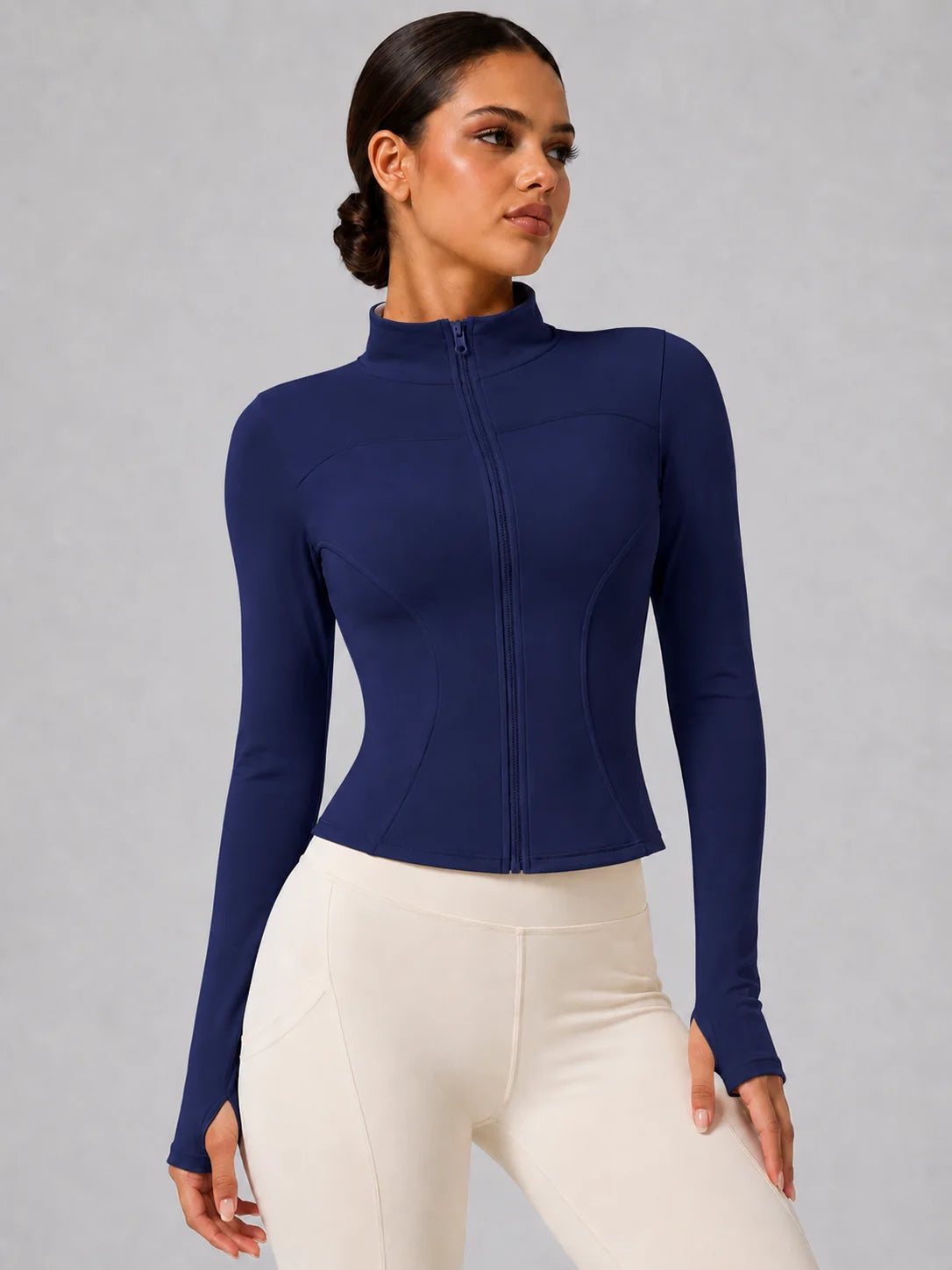 Women's Full-Zip Yoga Jacket, Slim Fit Long Sleeve Athletic Top with Thumb Holes, Lightweight Stretchy Workout Jacket for Run