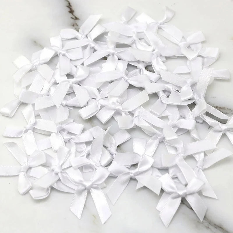 4x4cm Colourful Bows Small Size Polyester Satin Ribbon Bow Flower DIY Craft Decoration - WHITE / 50pcs