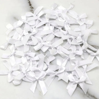 4x4cm Colourful Bows Small Size Polyester Satin Ribbon Bow Flower DIY Craft Decoration - WHITE / 50pcs