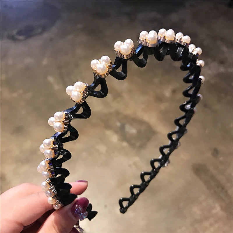 Non-Slip Rhinestone Hairbands Elastic Flower Fashion Pearl Women Hair Hoop Bands Headband Bezel Girls Hair Accessories Headdr