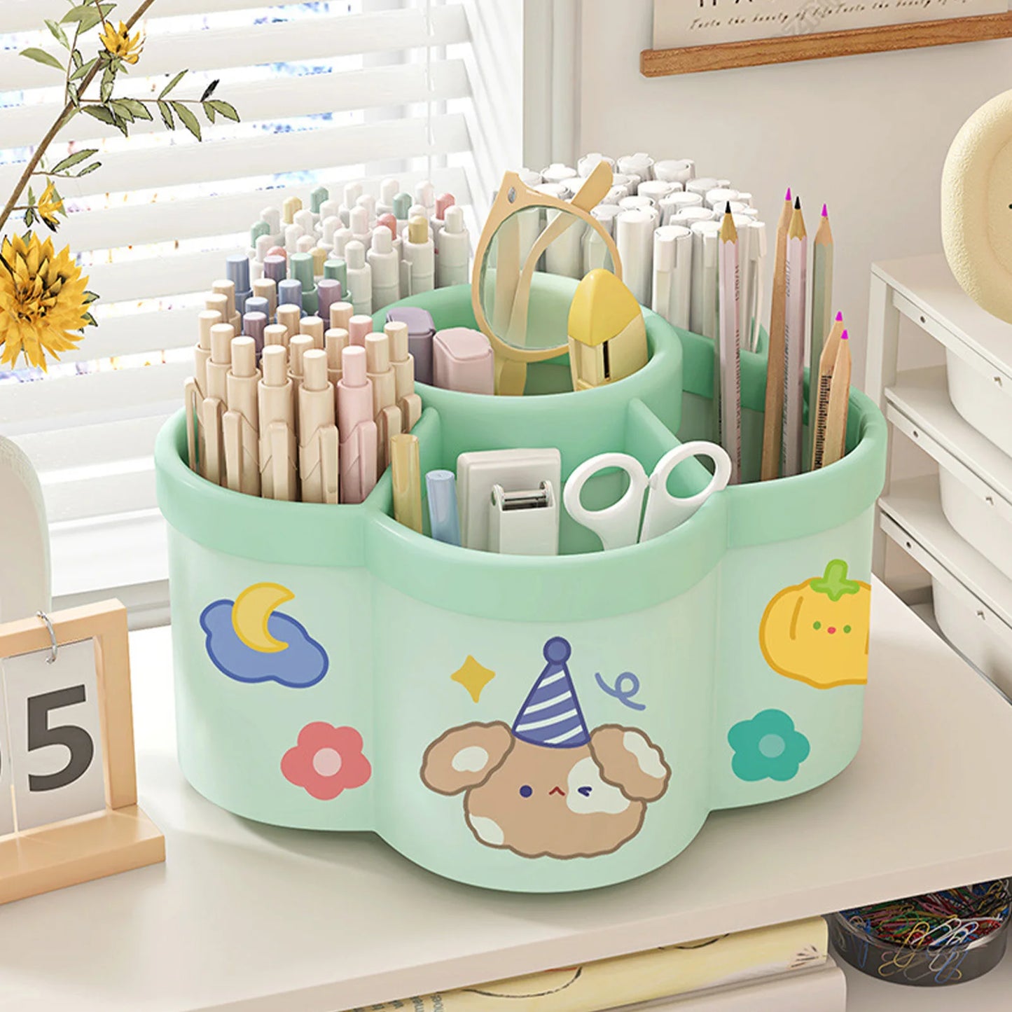 Rotating Pen Holder Desk Organizers Large Capacity Pen Storage Box Cosmetic Brush Organization Box Study Dormitory Accessorie