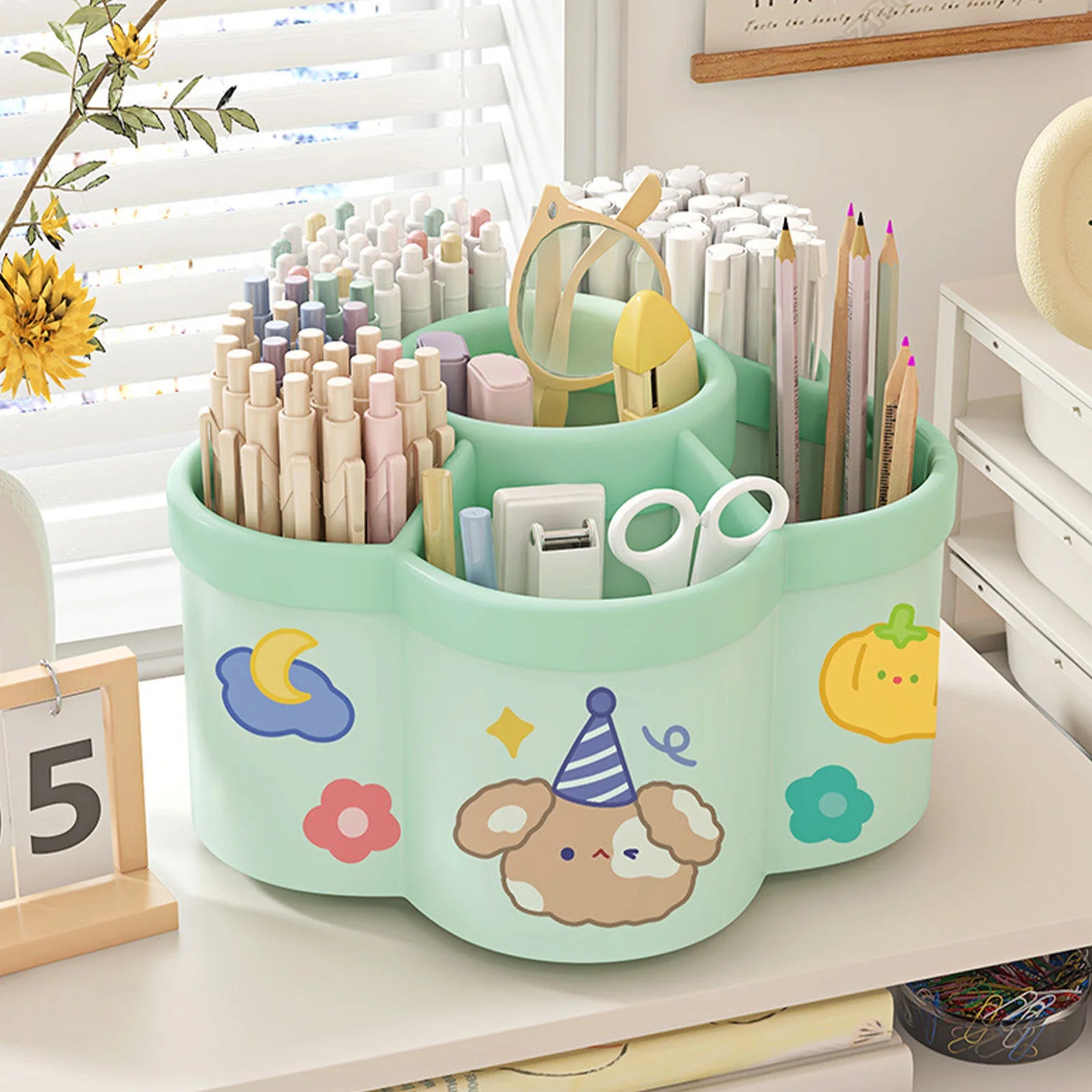 Rotating Pen Holder Desk Organizers Large Capacity Pen Storage Box Cosmetic Brush Organization Box Study Dormitory Accessorie