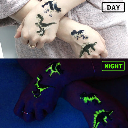10 Sheets Luminous Dinosaur Temporary Tattoos, Waterproof Glow In The Dark T-Rex Pterosaur Velociraptor Triceratops Stegosaur