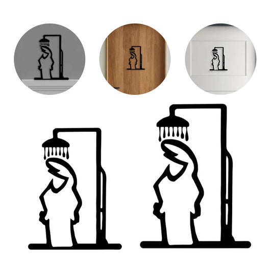 Black Shower Figure Wall Decoration Minimalist Line Metal Bathroom Sign Rustic Door Art Sign Funny Door Topper Home Decoratio