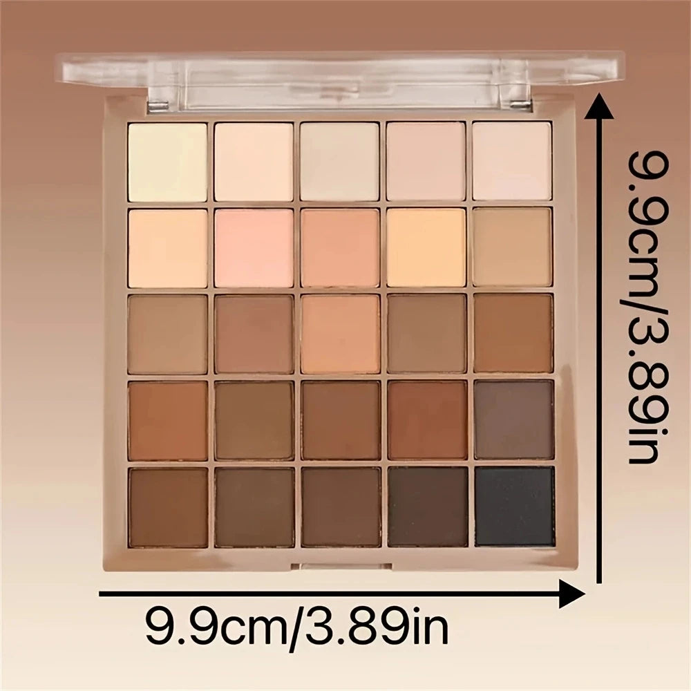 25-Color Eyeshadow Palette - Neutral Gray and Brown Earth Tones, Coffee and Chocolate-Style Shades, Creating a Versatile, Nat