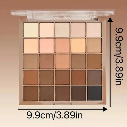 25-Color Eyeshadow Palette - Neutral Gray and Brown Earth Tones, Coffee and Chocolate-Style Shades, Creating a Versatile, Nat