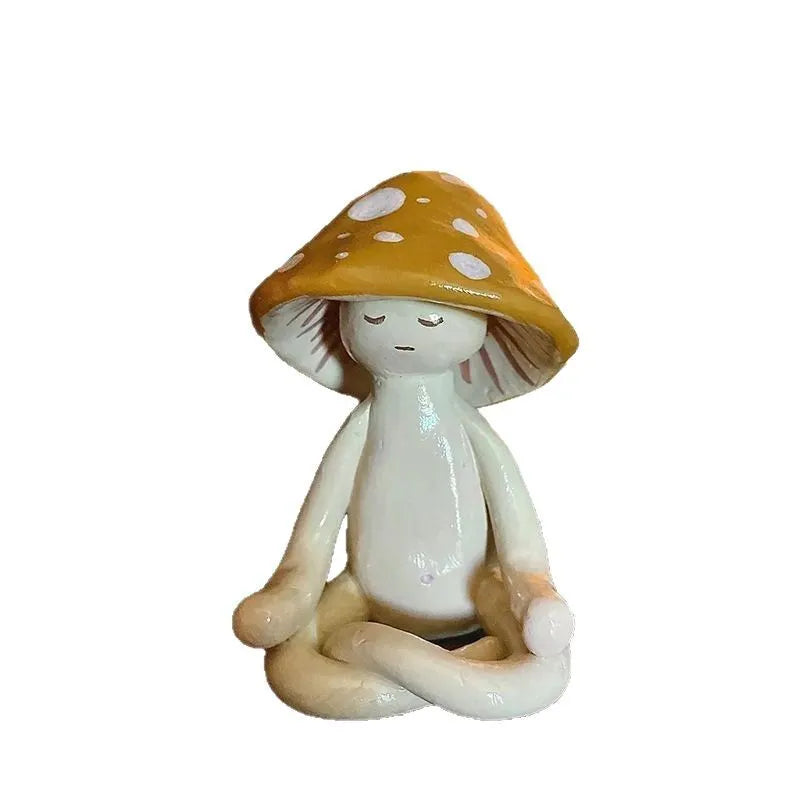 Cute Meditation Yoga Mushroom Desktop Ornaments Resin Craft Decors Home Living Room Decorations Garden Courtyard Creative Orn