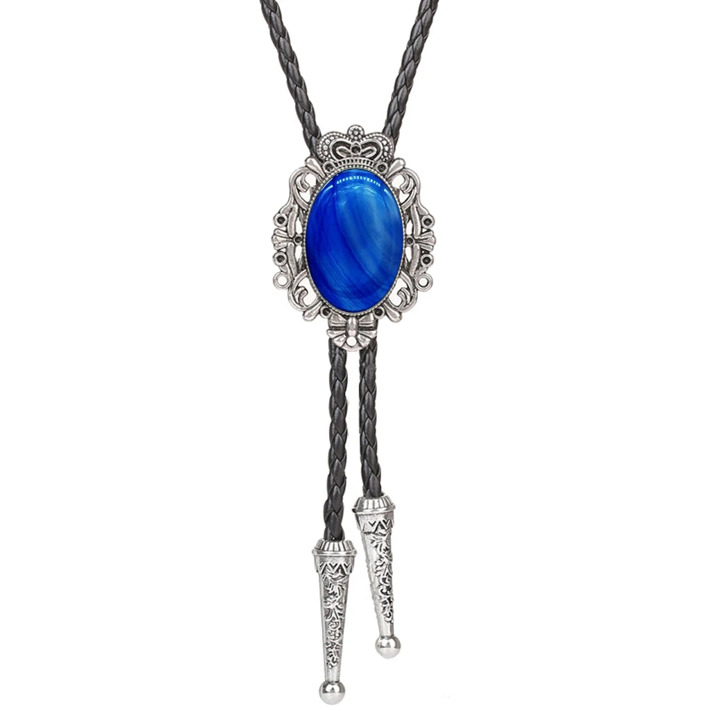Bolo Tie Western Cowboy Opal Rodeo Leather Necktie - 22