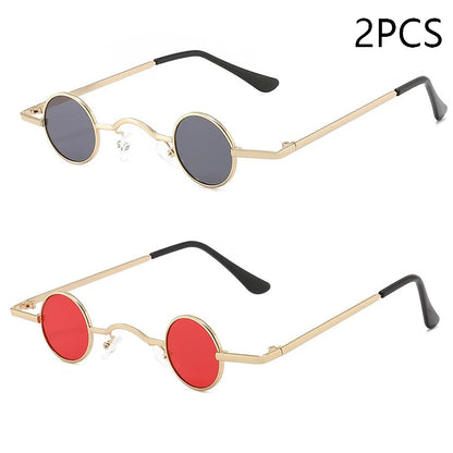 Vintage Rock Punk Man Sunglasses Classic Small Round Sunglasses Women Wide Bridge Metal Frame Black Lens Driving Eyewear - MU