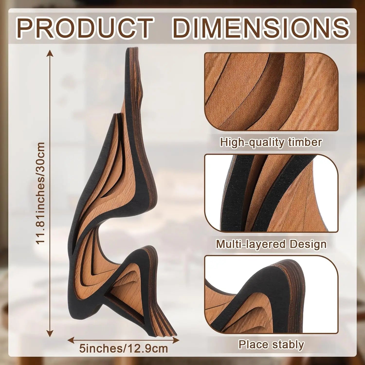 Wooden Sculpture Art Decorative Figurine, Minimalist Irregular Shape Home Decoration, Unique Curved Wood Carving Ornament