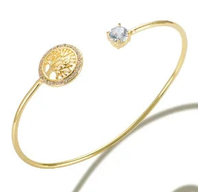 Fashion Simple Stainless Steel 3 Crystal Bracelet Bangle - B26 Gold