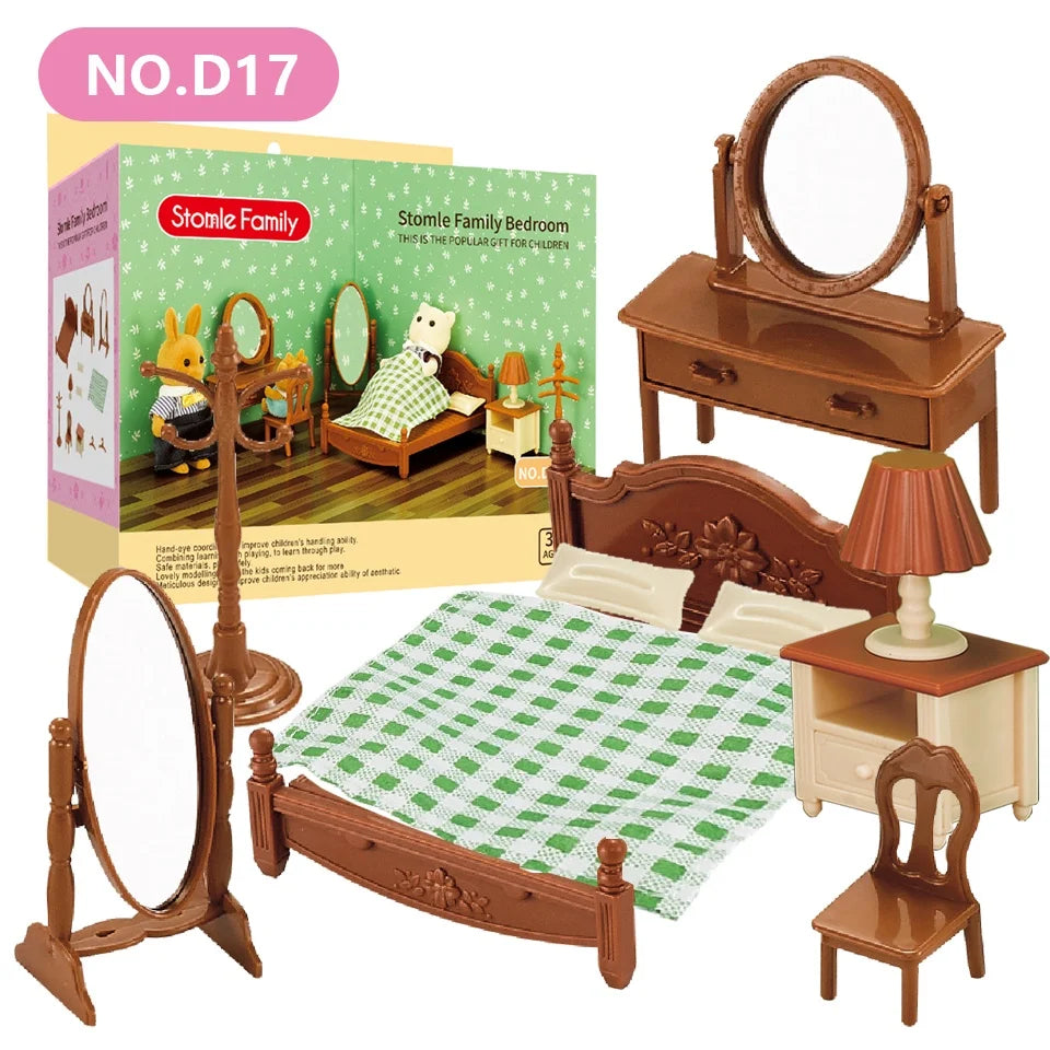 1:12 Miniature Furniture Forest Family Kitchen Toy Dining Table Dollhouse Accessories Bathroom Pretend Play For Girl Gifts To
