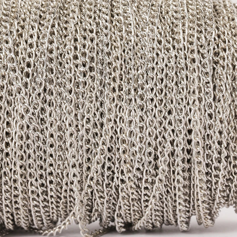 2 Meter Flat 2.5/3.5/4.5mm Extension Thin Chain Metal Chain DIY Necklace Body Chain Jewelry Making Chain Accessories - Rhodiu