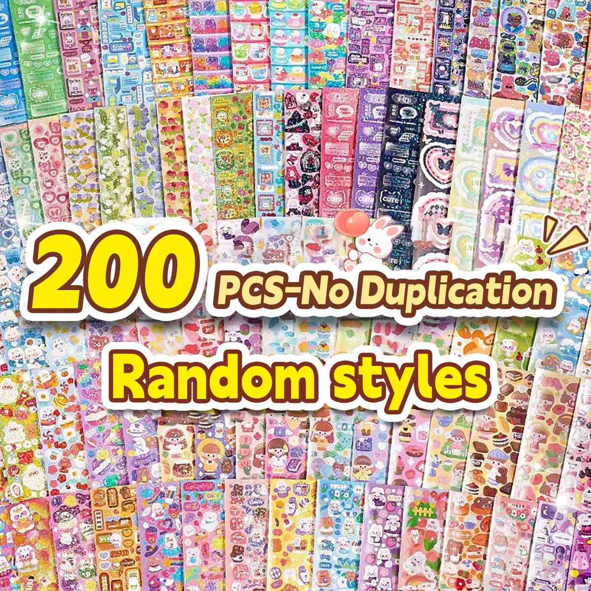 20-200 PCS Cute Stickers Goo Card Kawaii Cartoon Laser Sticker No repeat for Diary DIY School Students Decoration Stationery