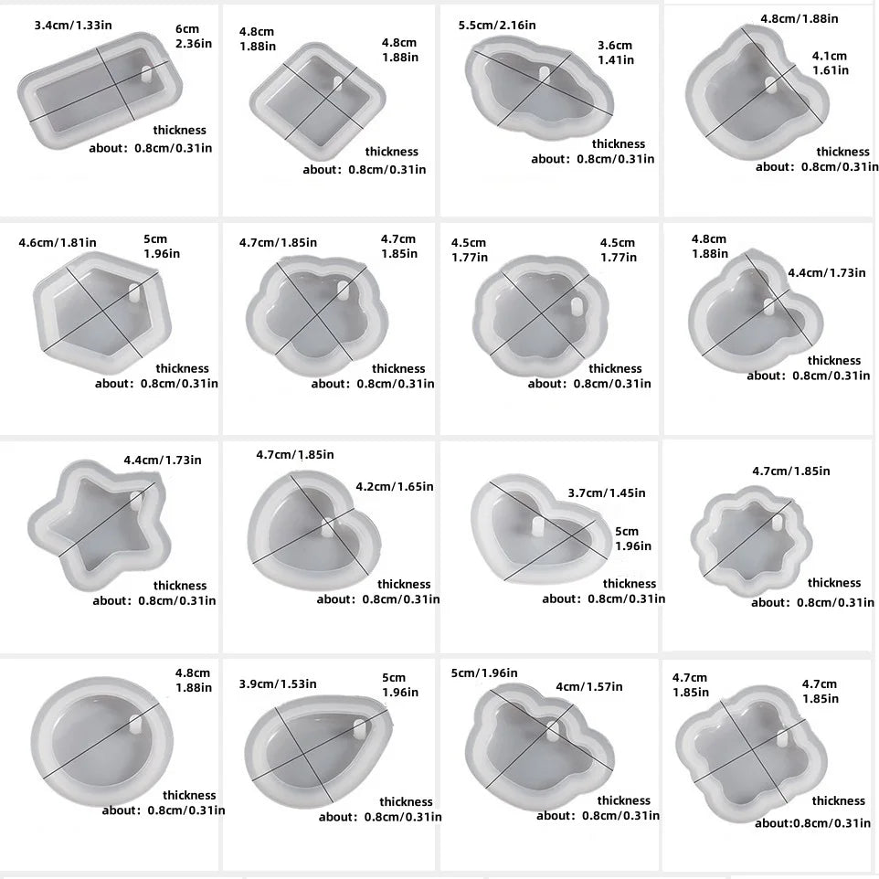16PCS Silicone Jewelry Molds Kit with Holes DIY Heart UV Epoxy Resin Mold Necklace Keychain Pendants Earrings Making Mould Se