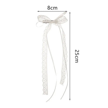 2Pcs White Sweet Lace Long Bow Hair Clip Women Girls Ribbon Tassel Bowknot Hair Pins Braid Barrettes Trend Hollow Out Headwea