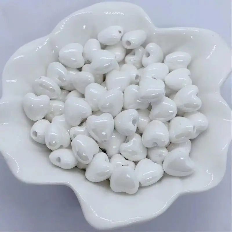 10pcs 12mm Heart Shape Shiny Glossy Ceramic Beads Porcelain Loose Spacer Beads for Jewelry Making DIY Bracelet Necklace Craft
