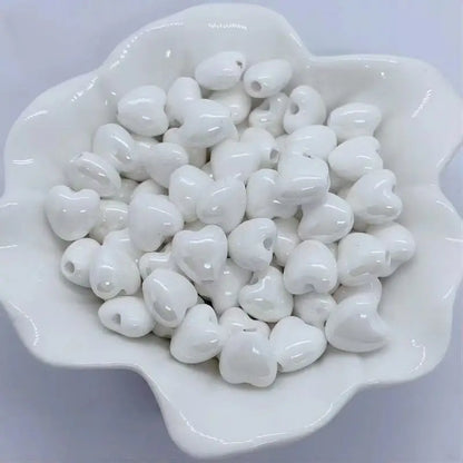 10pcs 12mm Heart Shape Shiny Glossy Ceramic Beads Porcelain Loose Spacer Beads for Jewelry Making DIY Bracelet Necklace Craft