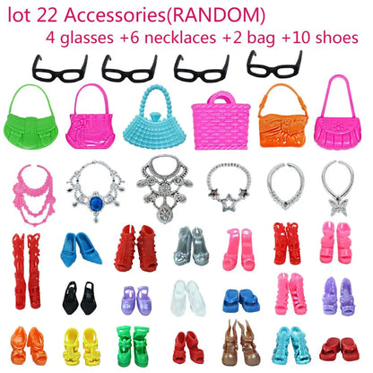 32 Item/Set 11.5 inch Doll Accessories=10 Mix Dress+ 4 Glasses+ 6 Necklaces+2 Handbag+ 10 Shoes Clothes 11.8'' Doll