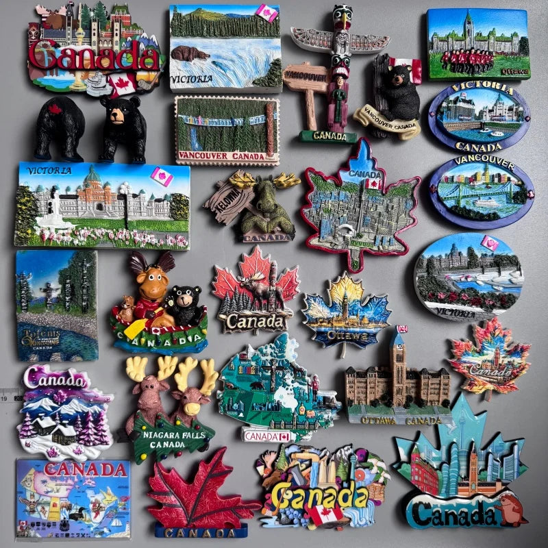 Canada Tourist Souvenir Fridge Magnets Ottawa Victoria Limeau Bridge Vancouver Quebec Toronto Bear Moose Maple Leaf Stickers
