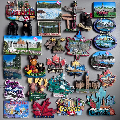 Canada Tourist Souvenir Fridge Magnets Ottawa Victoria Limeau Bridge Vancouver Quebec Toronto Bear Moose Maple Leaf Stickers