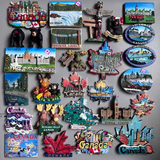 Canada Tourist Souvenir Fridge Magnets Ottawa Victoria Limeau Bridge Vancouver Quebec Toronto Bear Moose Maple Leaf Stickers
