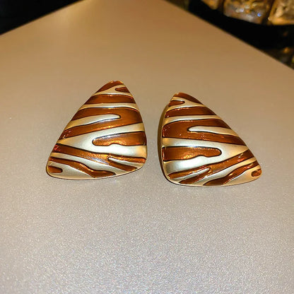LATS Vintage Triangular Stud Earrings for Women Girls Striped Zebra Drip Oil Earring Party Gifts Fashion Jewelry Accessories