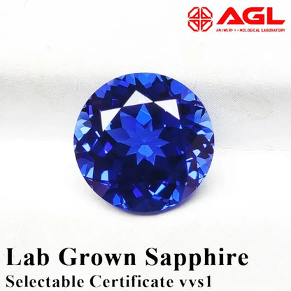 Lab Grown Sapphire Royal Blue Color Round Shape Charm Gemstones for Diy Jewelry Making Material Selectable AGL Certificate