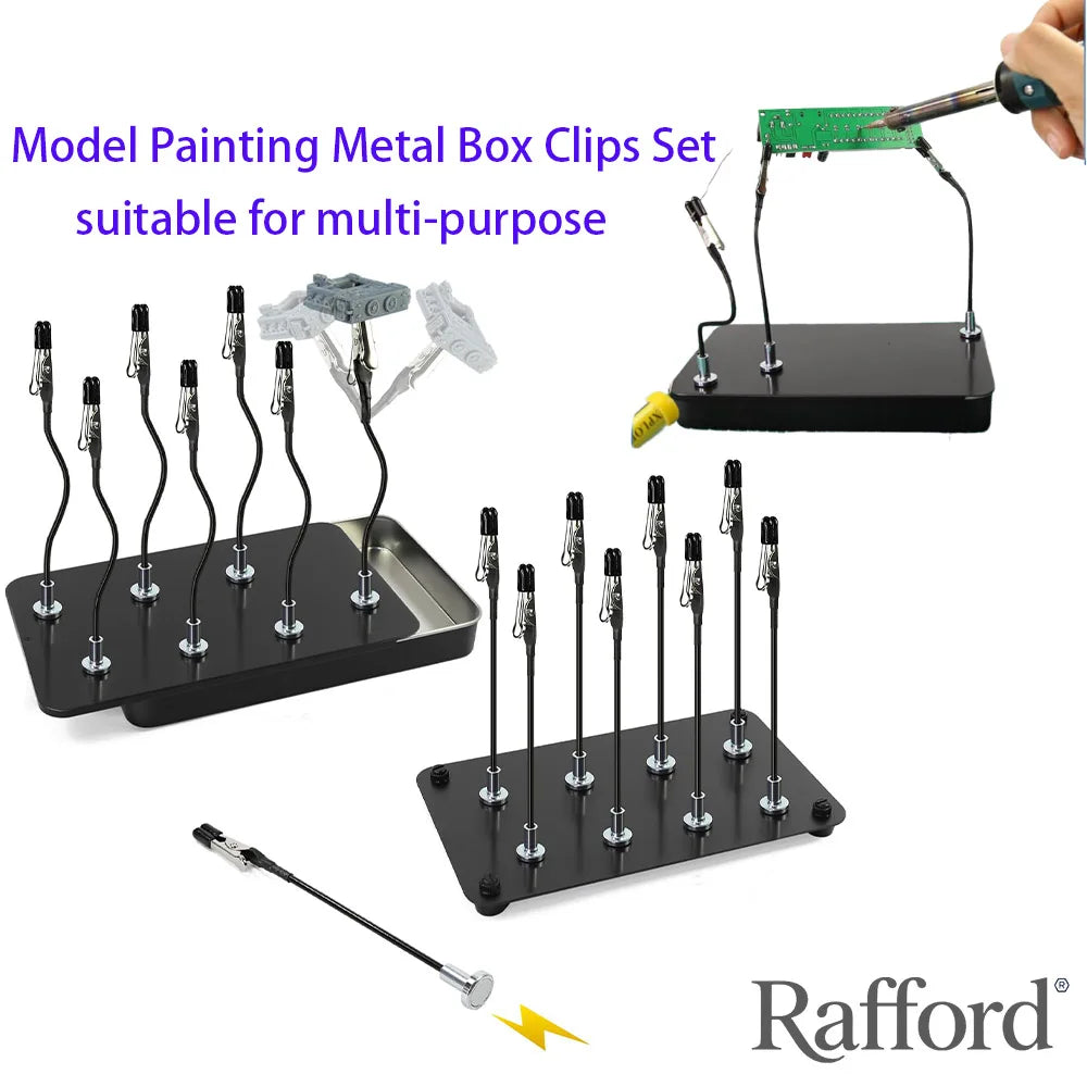 Rafford 12Pcs Bendable Model Painting Alligator Clip Sticks Rubber Tips + Metal Magnetic Base - for Airbrush, Hobby Model Par