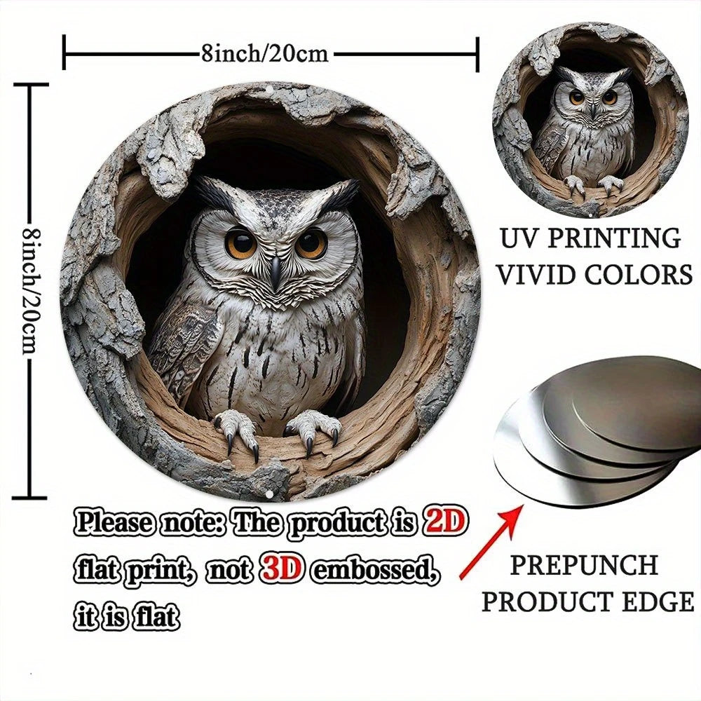 Contemporary Owl Wall Theme Round Wooden Home Kitchen Garden Club Garage Office Wall Decor Ideal Holiday Gift 8 inch - 1PC