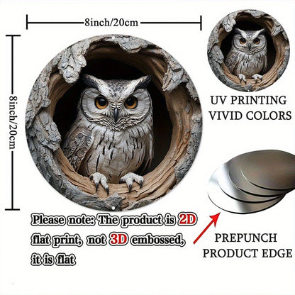 Contemporary Owl Wall Theme Round Wooden Home Kitchen Garden Club Garage Office Wall Decor Ideal Holiday Gift 8 inch - 1PC