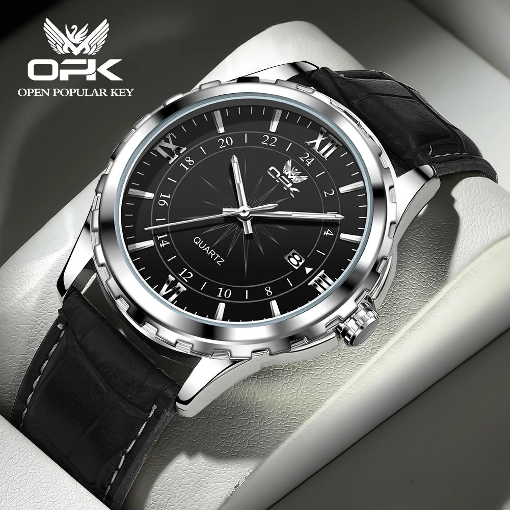 OPK Brand Steel Belt Dual Calendar Men's Quartz Watch 6003 - black A