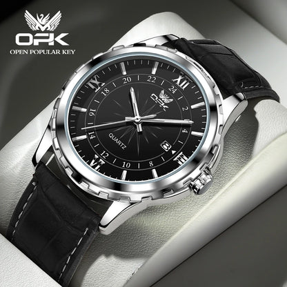 OPK Brand Steel Belt Dual Calendar Men's Quartz Watch 6003 - black A