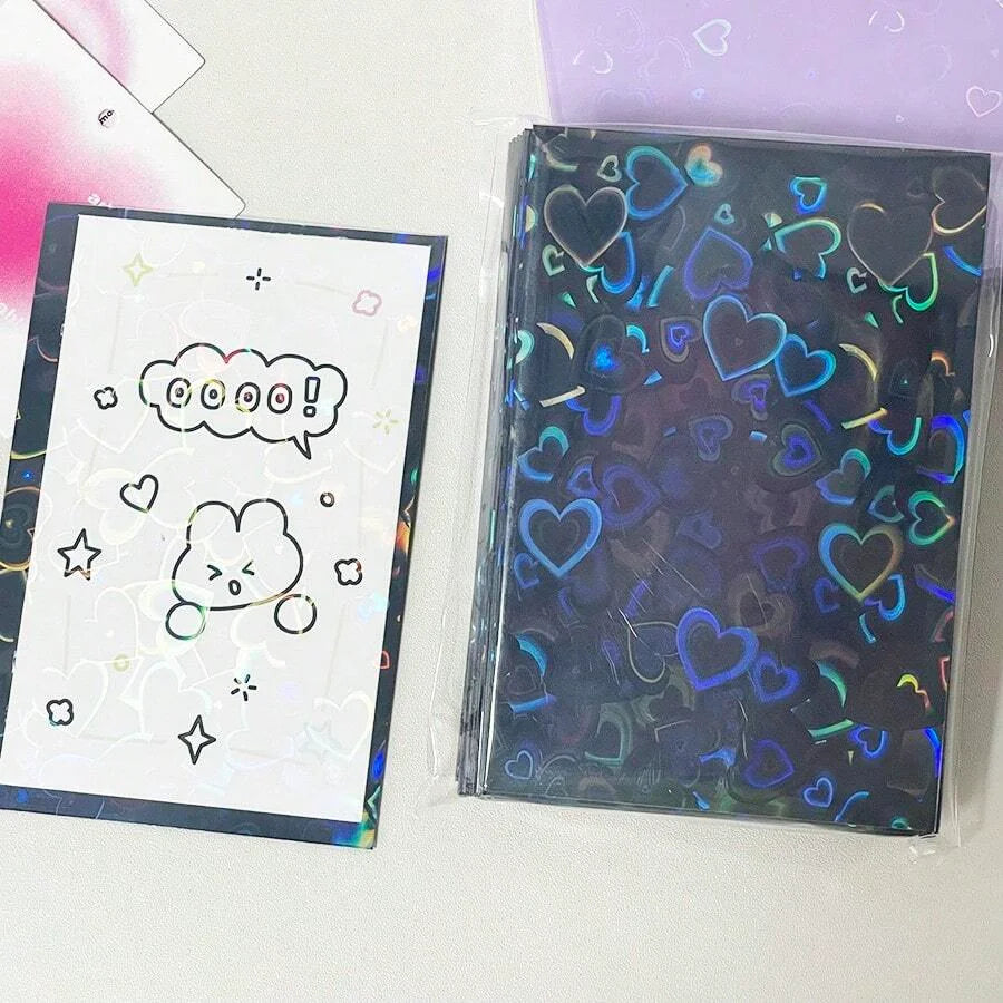 50pcs laser heart-shaped pattern card protective film, photo protection cover, suitable for ID cards, student cards，game card