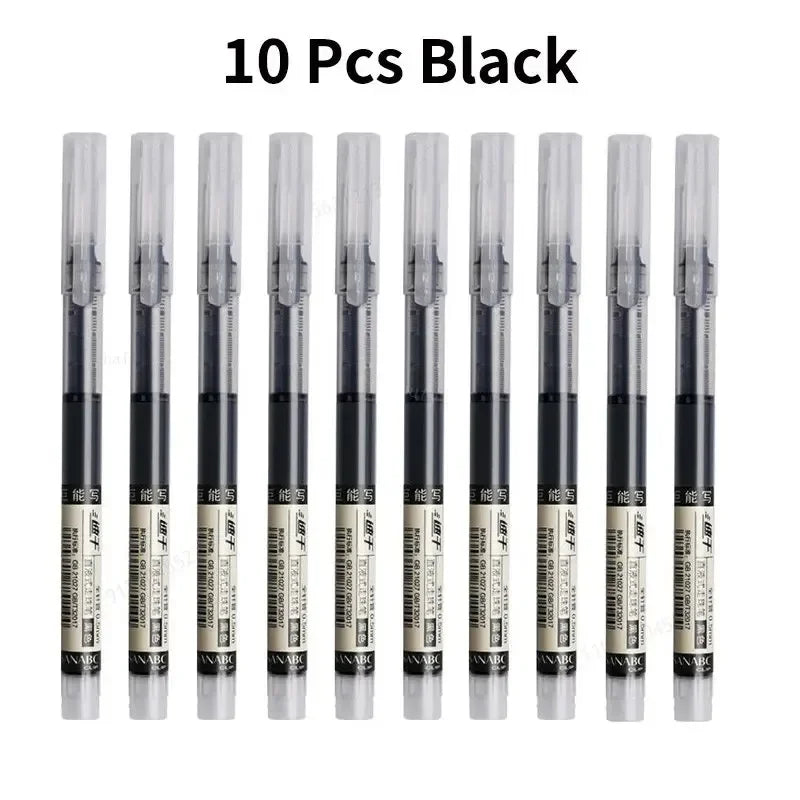 3-102Pcs/set Needle Type Gel Pens Straight Liquid Ballpoint Pen Kawaii Stationery School Office Supplies Writing - 10pcs blac