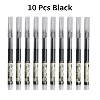 3-102Pcs/set Needle Type Gel Pens Straight Liquid Ballpoint Pen Kawaii Stationery School Office Supplies Writing - 10pcs blac