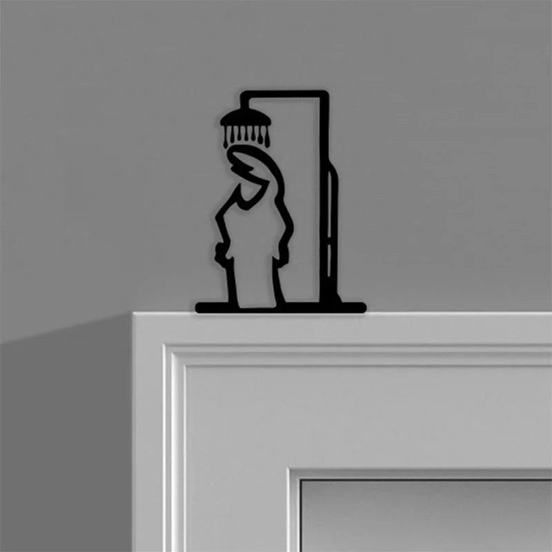 Bathroom Sign Black Shower Figure Wall Decoration Minimalist Line Rustic Door Sign Funny Shower Man Wall Art Home Decor