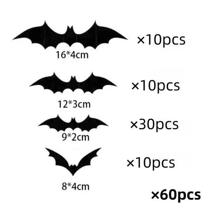 12pcs Halloween Decoration 3d Bat Wall Stickers Decoration Furniture Windows Yard Logo Outdoor Lawn Ghost Party Decor 1 - 60p