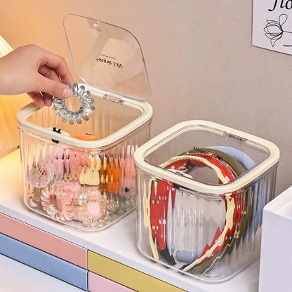 1pc Hair Accessory Storage Box, Desktop Press On Jewelry Box, with Lid, Girls' Rubber Band Headband Hair Clip Organizing Box