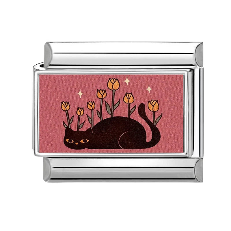 2026 New Women's Gift Cute Cat Looks at the cake Italian Charm Links Beads Fit 9mm Stainless Steel Modular Bracelet Jewelry G