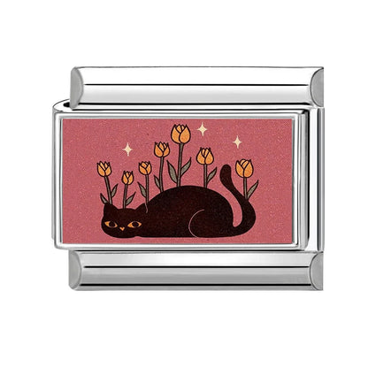 2026 New Women's Gift Cute Cat Looks at the cake Italian Charm Links Beads Fit 9mm Stainless Steel Modular Bracelet Jewelry G