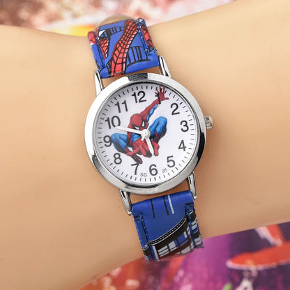 Disney SpiderMan Watch Cute Cartoon Watch Kids Watches Boys Christmas Gift Leather Quartz Watch - Blue