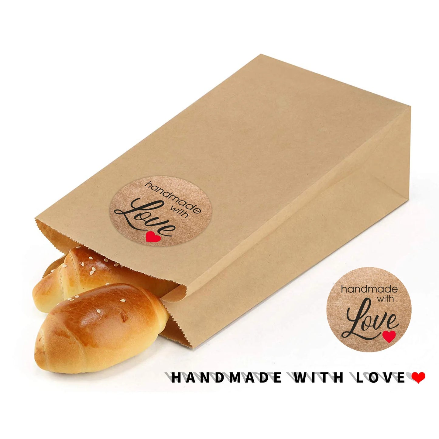100-500pcs 1inch Vintage Kraft Paper Handmade With Love Stickers for Package Thank You Stationery Adhesive Labels Baking Seal