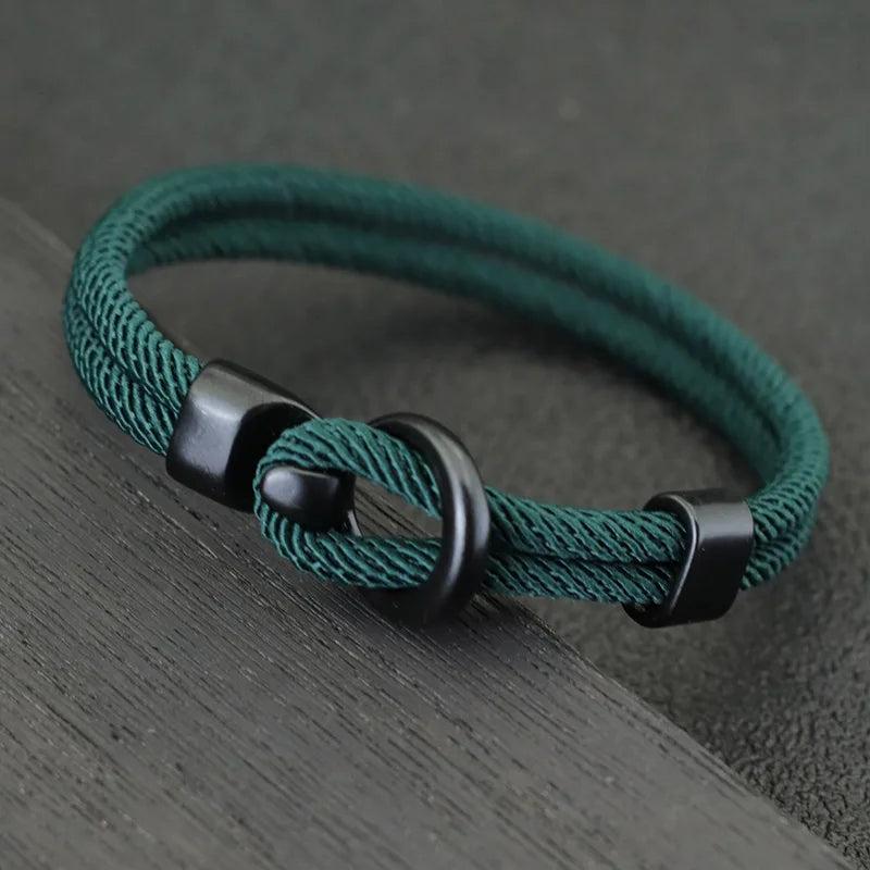 Fashion Rope Bracelet Men Double Layer Outdoor Camping Braclet Homme Accessories Survival Paracord Braslet Gift For Him - gre