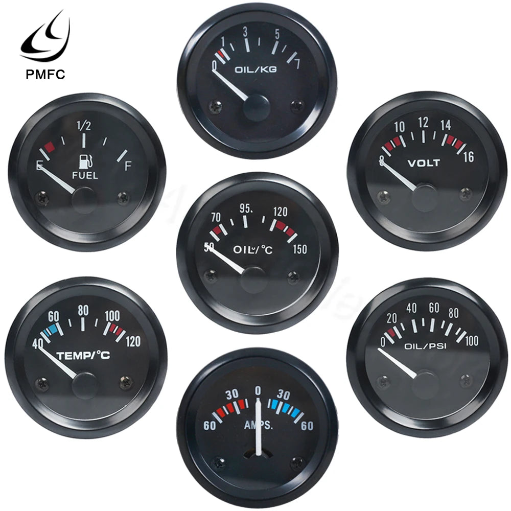 Vehicle Meter 12V Automobile Car Gauge 2" 52mm Water Temp Oil Temp Oil Press Fuel Volts Oil press kg Ammeter Gauge Black Shel