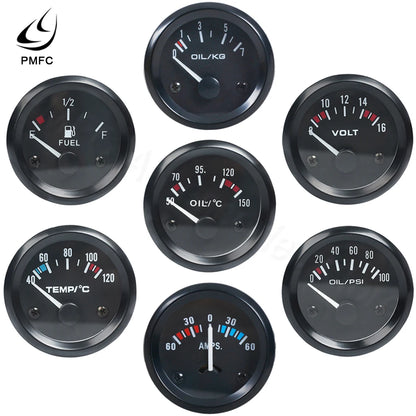 Vehicle Meter 12V Automobile Car Gauge 2" 52mm Water Temp Oil Temp Oil Press Fuel Volts Oil press kg Ammeter Gauge Black Shel